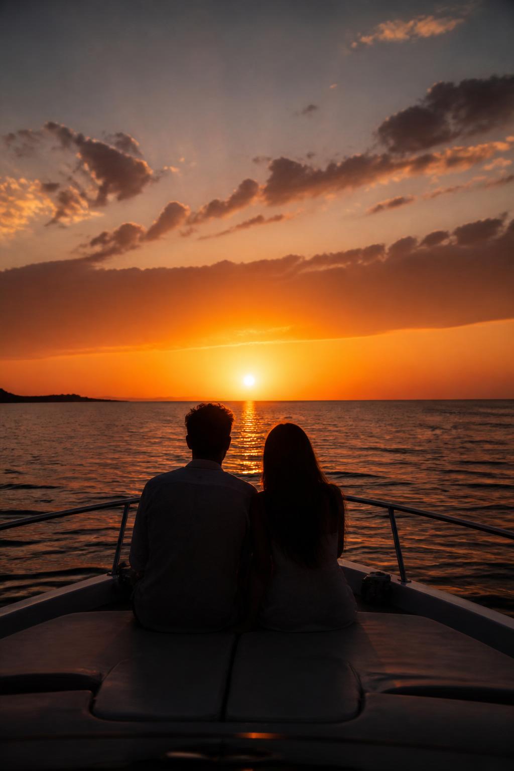Guests sharing a quiet golden-hour moment on a private sunset cruise